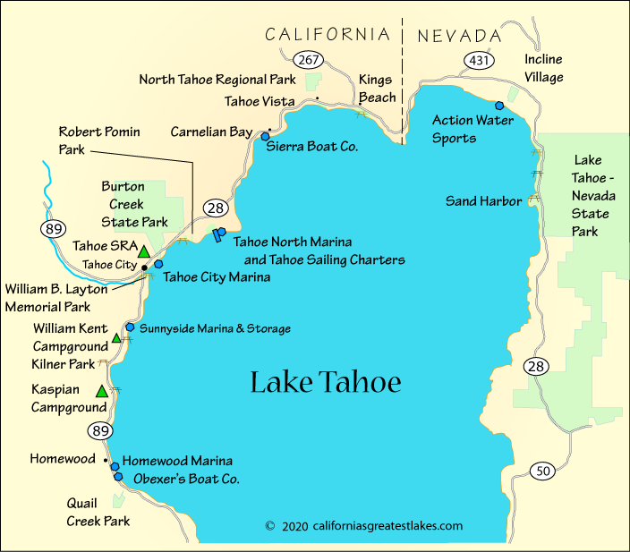 North Lake Tahoe fishing map, CA