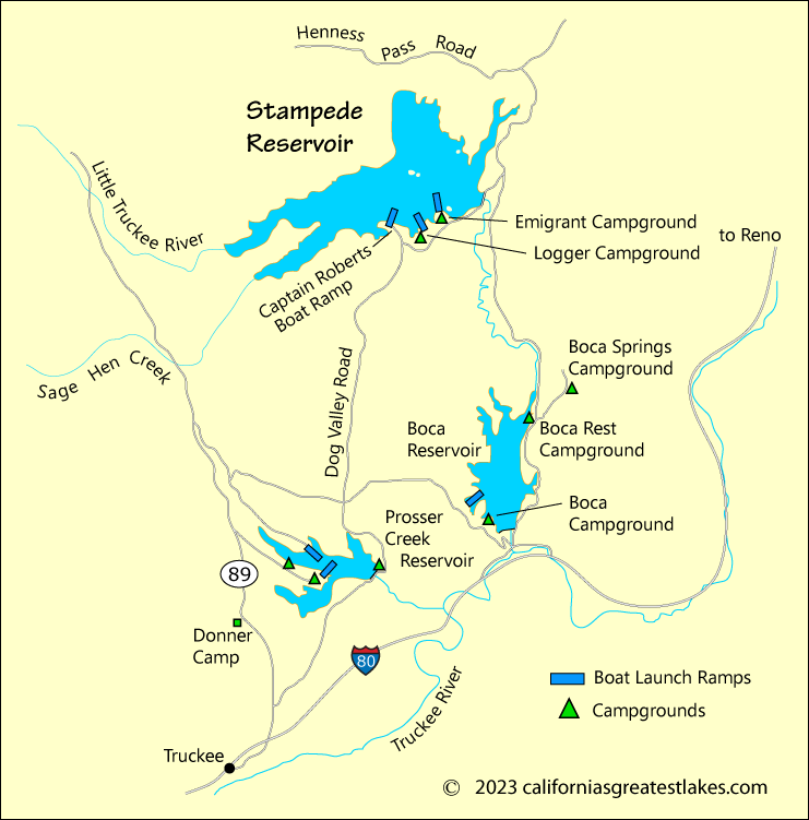 Stampede Reservoir fishing map, CA